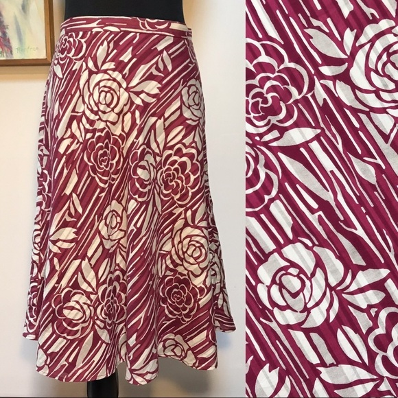 Helen Wang Merlot Red Floral Print A line Skirt - Picture 1 of 7